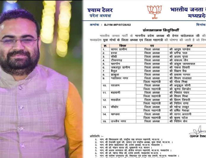 MP BJP: शहडोल में भाजयुमो की नई टीम घोषित, प्रियम त्रिपाठी को फिर मिली जिला अध्यक्ष की जिम्मेदारी