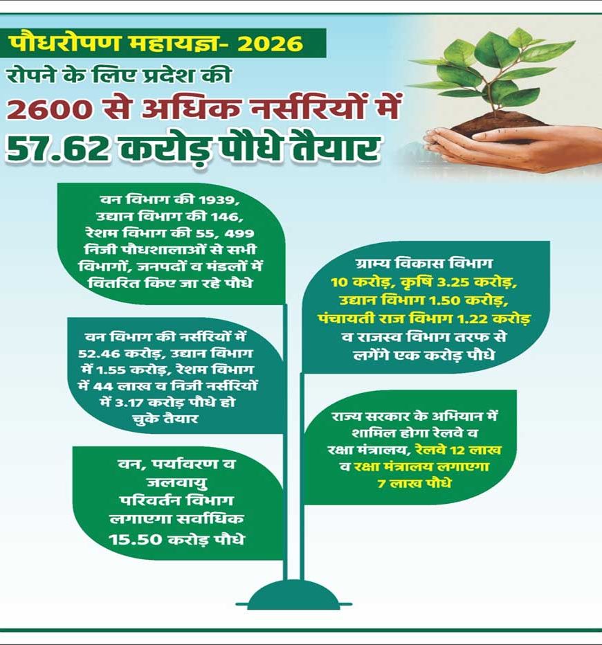 रोपने के लिए प्रदेश की 2600 से अधिक नर्सरियों में 57.62 करोड़ पौधे तैयार