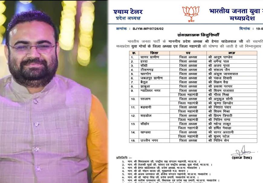 MP BJP: शहडोल में भाजयुमो की नई टीम घोषित, प्रियम त्रिपाठी को फिर मिली जिला अध्यक्ष की जिम्मेदारी