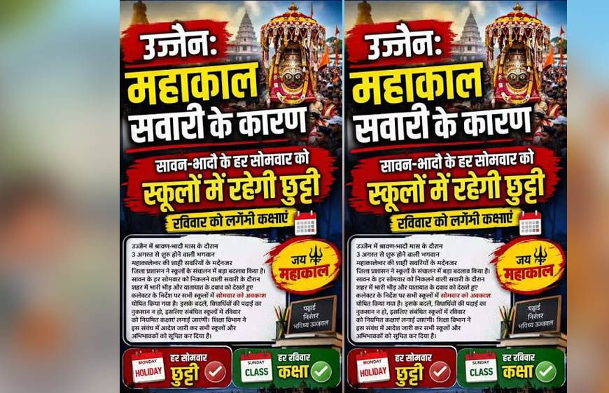 उज्जैन में स्कूलों का टाइमटेबल बदला, अगले 2 महीने रविवार को लगेंगी कक्षाएं, सोमवार रहेगा अवकाश