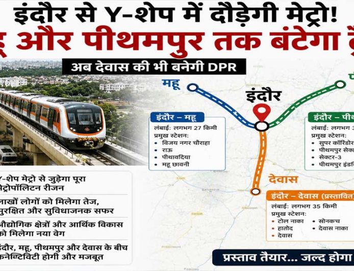 इंदौर से Y-शेप में दौड़ेगी मेट्रो! महू और पीथमपुर तक बंटेगा ट्रैक, देवास की भी बनेगी DPR