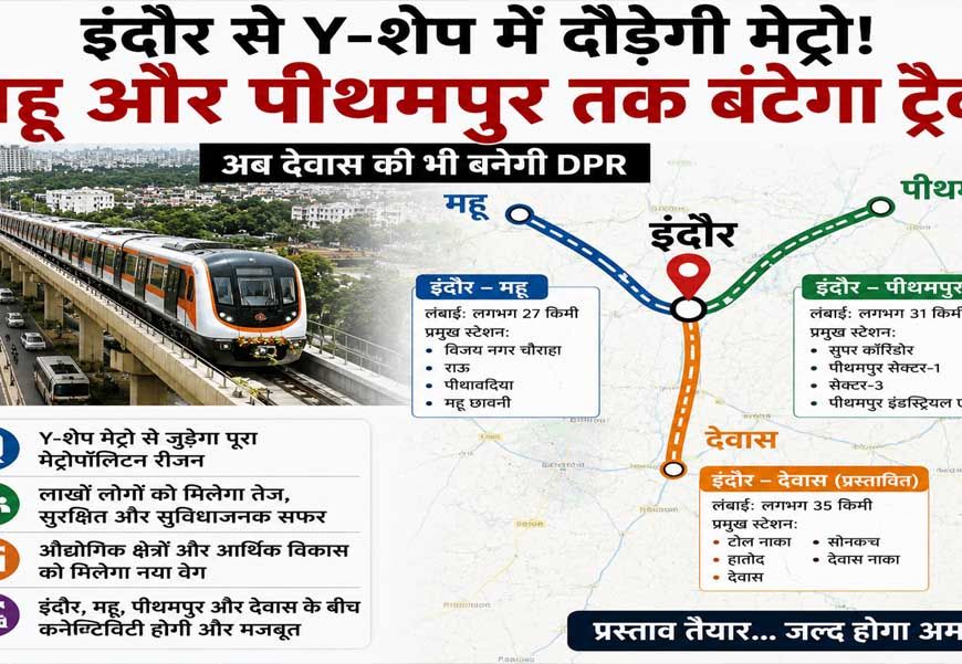 इंदौर से Y-शेप में दौड़ेगी मेट्रो! महू और पीथमपुर तक बंटेगा ट्रैक, देवास की भी बनेगी DPR