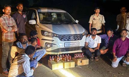 शराब तस्करी में संकुल समन्वयक-शिक्षक समेत 7 गिरफ्तार, 40 पेटियां और 8 लाख की कार जब्त