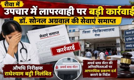 रीवा में उपचार में लापरवाही पर बड़ी कार्रवाई, डॉ. सोनल अग्रवाल की सेवाएं समाप्त