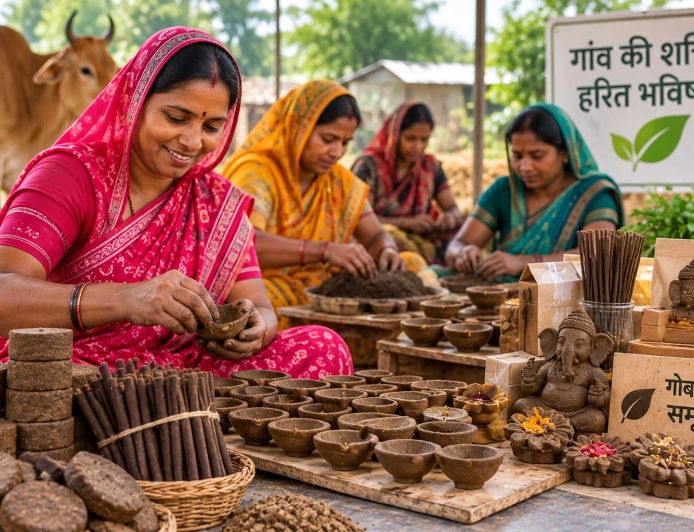 कुरुक्षेत्र में गोबर बनेगा रोजगार का आधार, महिलाएं बना रहीं दीपक-धूप और राखियां