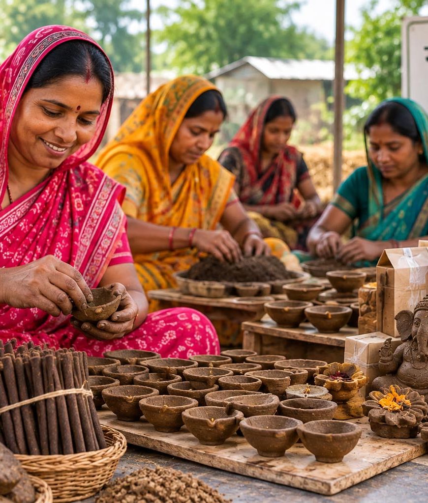 कुरुक्षेत्र में गोबर बनेगा रोजगार का आधार, महिलाएं बना रहीं दीपक-धूप और राखियां