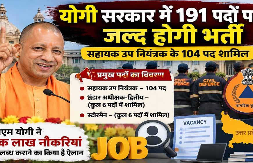 योगी सरकार में 191 पदों पर जल्द होगी भर्ती, सहायक उप नियंत्रक के 104 पद शामिल
