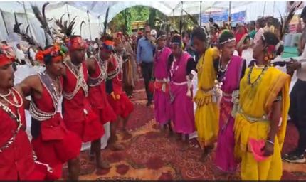 सेवा संकल्प अभियान में कलेक्टर ने ग्रामीणों संग किया मांदरी नृत्य
