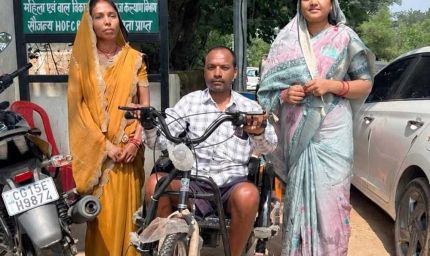 सेवा संकल्प अभियान के तहत दिव्यांग धनेश्वर साहू को मिली ट्राइसाइकिल