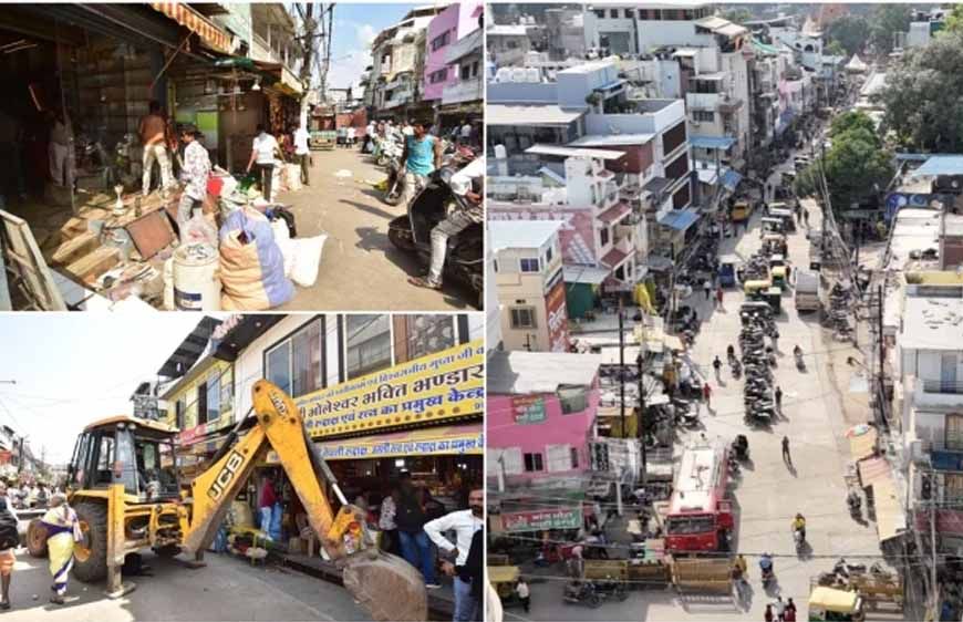 उज्जैन में महाकाल मंदिर से चौराहे तक चौड़ी होगी सड़क, मकान-दुकानों पर चला बुलडोजर
