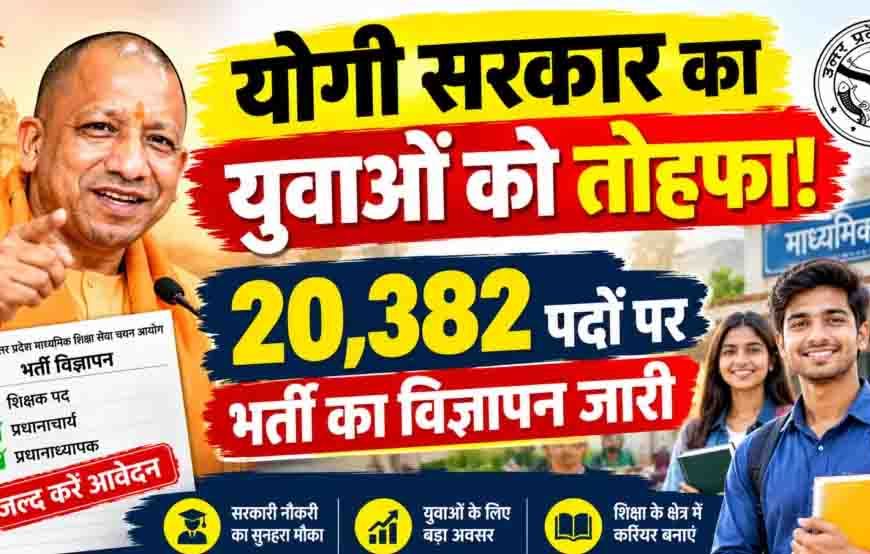 योगी सरकार में युवाओं को अवसर, माध्यमिक विद्यालयों में कुल 20,382 पदों पर भर्ती प्रक्रिया के लिए विज्ञापन जारी